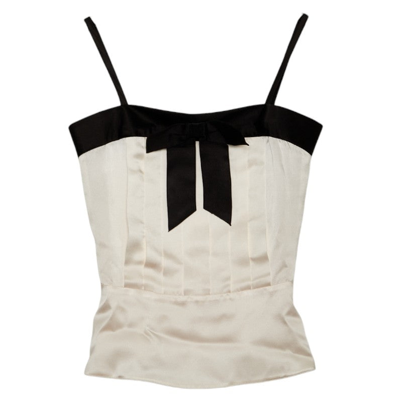 シャネル リボン キャミソール ベージュ ブラック レディース CHANEL 【中古】