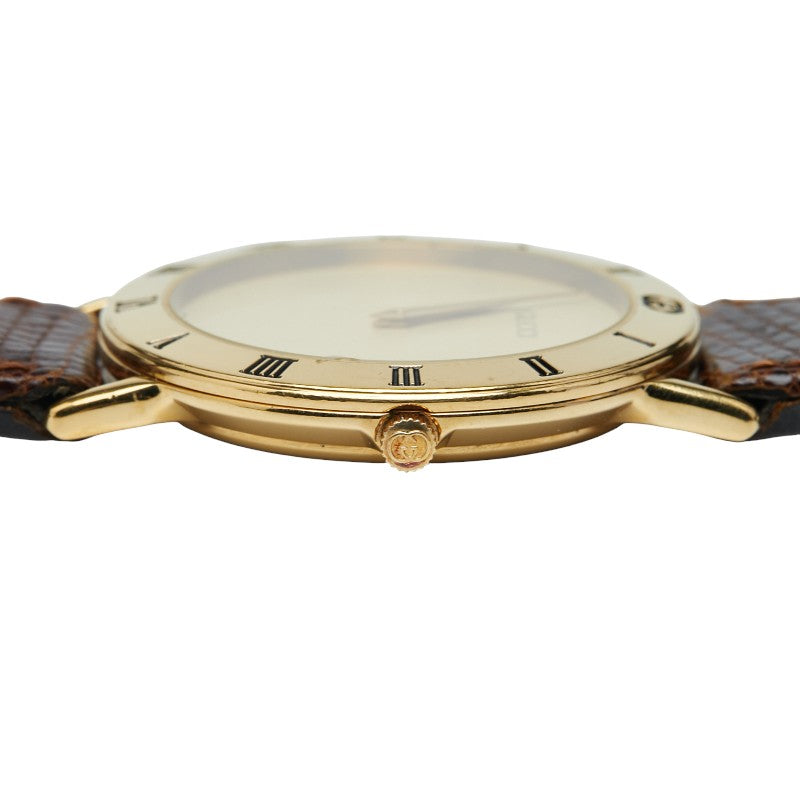 グッチ 腕時計 3000.2.M クオーツ ゴールド文字盤 ステンレススチール レザー メンズ GUCCI 【中古】