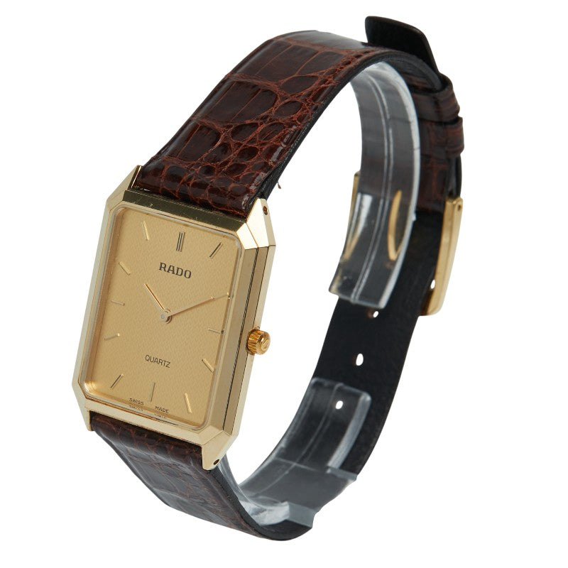 ラドー 腕時計 クオーツ ゴールド文字盤 ステンレススチール レザー レディース RADO 【中古】