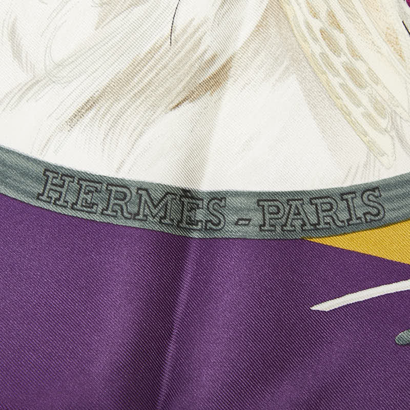 エルメス カレ90 CHIENS AU RAPPORT 猟犬 スカーフ パープル マルチカラー レディース HERMES 【中古】