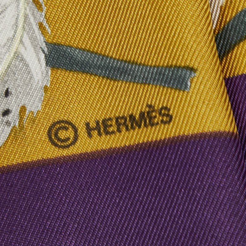 エルメス カレ90 CHIENS AU RAPPORT 猟犬 スカーフ パープル マルチカラー レディース HERMES 【中古】