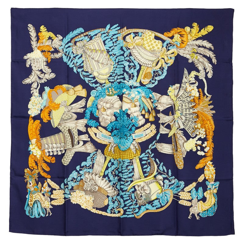 エルメス カレ90 chapeau! 脱帽 スカーフ ネイビー マルチカラー レディース HERMES 【中古】