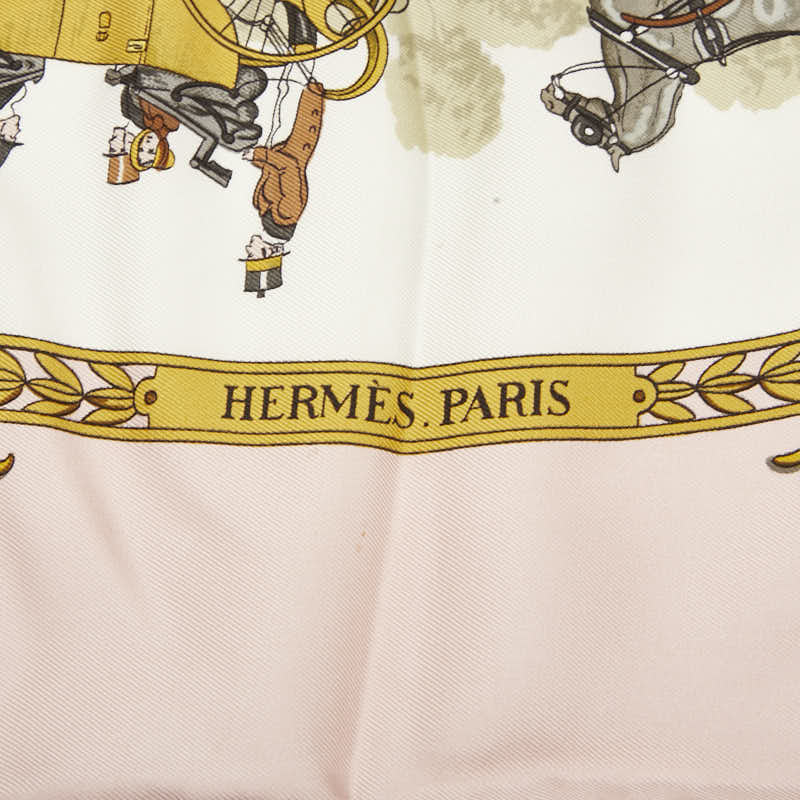 エルメス カレ90 LA PROMENADE DE LONGCHAMPS ロンシャンへの散歩 スカーフ ライトピンク マルチカラー レディース HERMES 【中古】