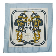エルメス カレ90 BRIDES de GALA 式典用の馬勒 スカーフ ライトブルー マルチカラー シルク レディース HERMES 【中古】