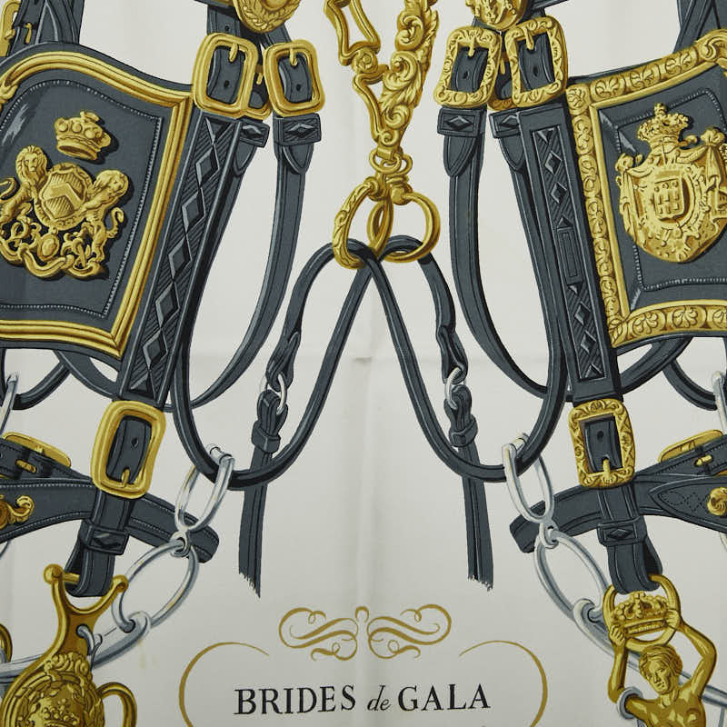 エルメス カレ90 BRIDES de GALA 式典用の馬勒 スカーフ ライトブルー マルチカラー シルク レディース HERMES 【中古】