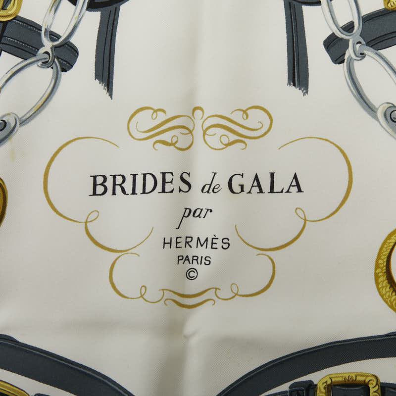 エルメス カレ90 BRIDES de GALA 式典用の馬勒 スカーフ ライトブルー マルチカラー シルク レディース HERMES 【中古】