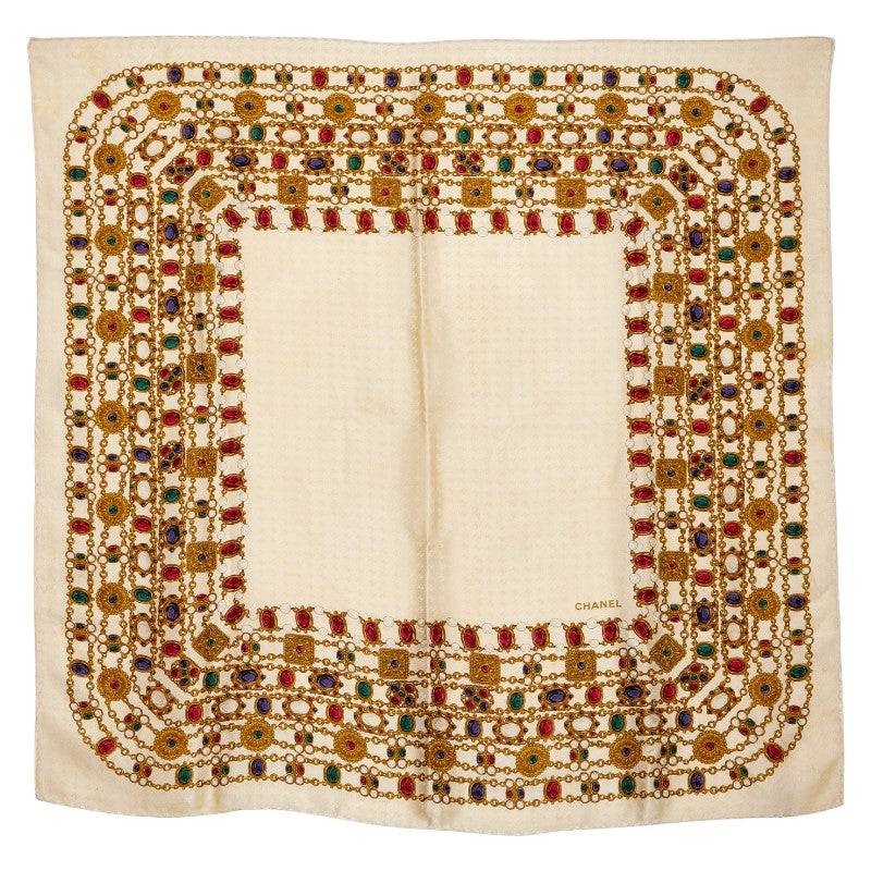 シャネル ジュエリー 宝石柄 スカーフ ベージュ マルチカラー シルク レディース CHANEL 【中古】