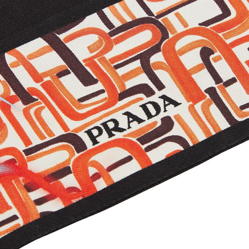 プラダ 総柄 スキニースカーフ ブラック マルチカラー シルク レディース PRADA 【中古】