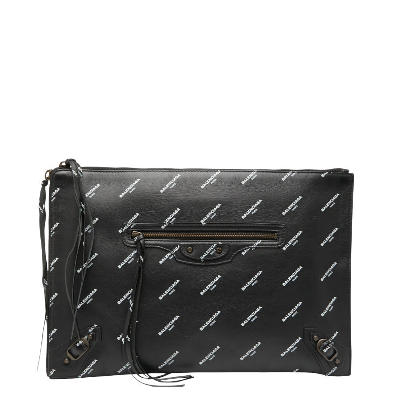 バレンシアガ ロゴプリント クラッチバッグ 362967 ブラック レザー レディース BALENCIAGA 【中古】