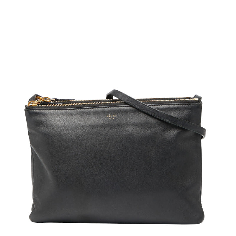 セリーヌ トリオ ラージ ショルダーバッグ ブラック レザー レディース CELINE 【中古】