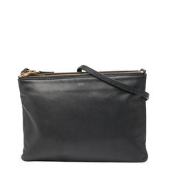 セリーヌ トリオ ラージ ショルダーバッグ ブラック レザー レディース CELINE 【中古】