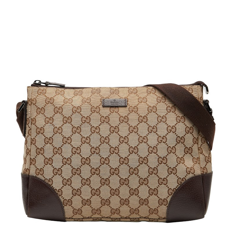 グッチ GGキャンバス 斜め掛け ショルダーバッグ 114273 ベージュ ブラウン キャンバス レザー レディース GUCCI 【中古】