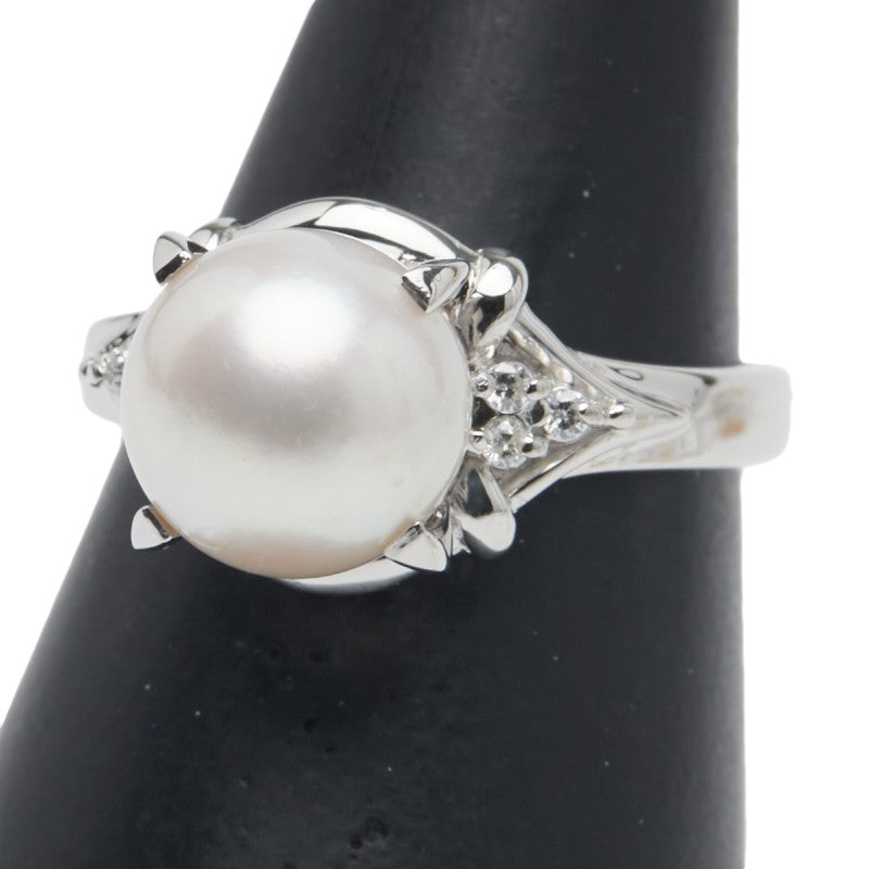 Pt900 プラチナ アコヤパール9.1mm ダイヤ0.10ct リング 指輪 レディース 12号 【中古】