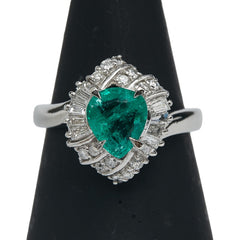 Pt900 プラチナ エメラルド1.12ct ダイヤ0.39ct リング 指輪 レディース 12号 【中古】
