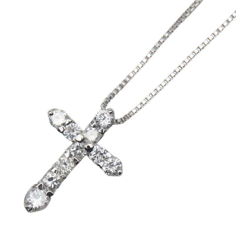 Pt900 プラチナ Pt850 プラチナ ダイヤ0.50ct クロス 十字架 モチーフ ペンダントネックレス レディース 【中古】