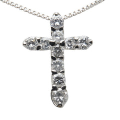 Pt900 プラチナ Pt850 プラチナ ダイヤ0.50ct クロス 十字架 モチーフ ペンダントネックレス レディース 【中古】