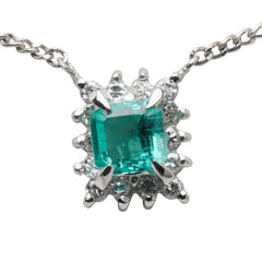 Pt900 プラチナ Pt850 プラチナ エメラルド0.395ct ダイヤ0.13ct ペンダントネックレス レディース 【中古】