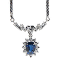 Pt900 プラチナ Pt850 プラチナ サファイア0.64ct ダイヤ0.32ct ペンダントネックレス レディース 【中古】