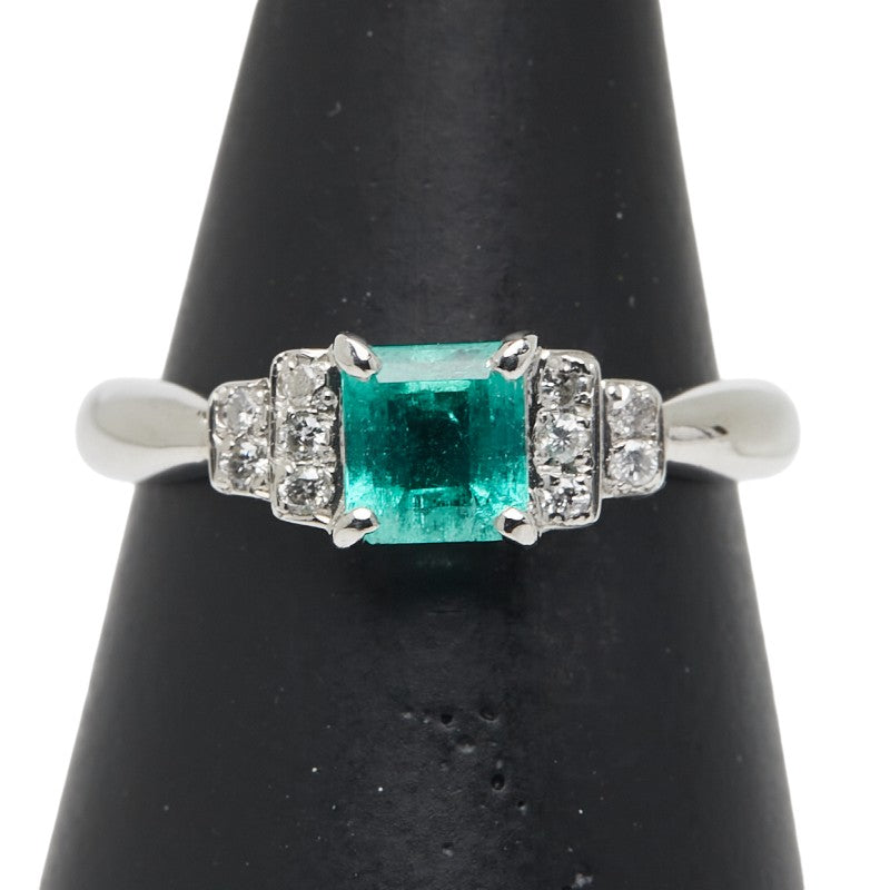 Pt900 プラチナ エメラルド0.60ct ダイヤ0.10ct リング 指輪 レディース 12号 【中古】