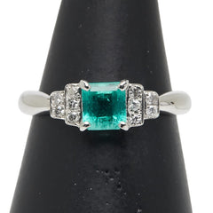 Pt900 プラチナ エメラルド0.60ct ダイヤ0.10ct リング 指輪 レディース 12号 【中古】