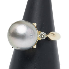 K18YG イエローゴールド 黒蝶真珠12mm ダイヤ0.17ct リング 指輪 レディース 11.5号 【中古】