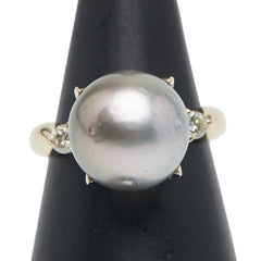 K18YG イエローゴールド 黒蝶真珠12mm ダイヤ0.17ct リング 指輪 レディース 11.5号 【中古】