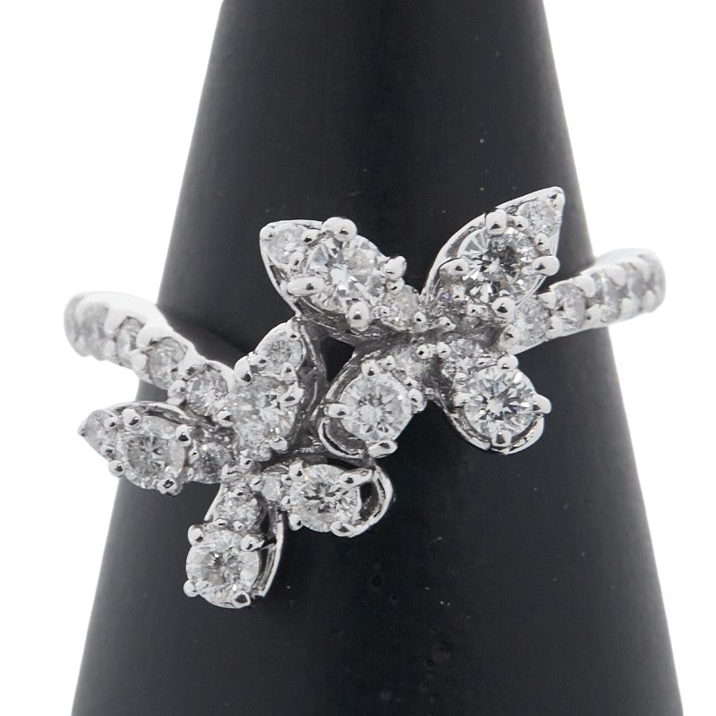 K14WG ホワイトゴールド ダイヤ1.00ct 花 フラワー 蝶 モチーフ リング 指輪 レディース 14号 【中古】