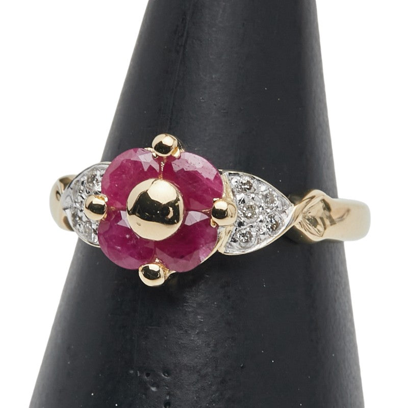 K18YG イエローゴールド ルビー0.80ct ダイヤ0.12ct リング 指輪 レディース 10.5号 【中古】