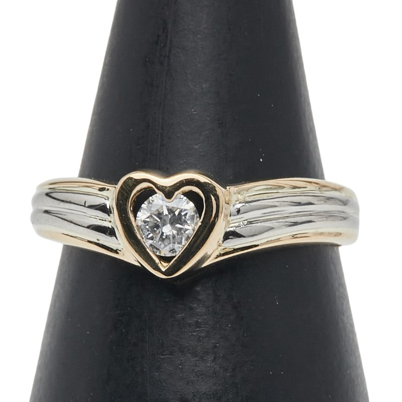 Pt900 プラチナ K18YG イエローゴールド コンビ ダイヤ0.18ct 1P ハート モチーフ リング 指輪 レディース 10.5号 【中古】