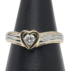 Pt900 プラチナ K18YG イエローゴールド コンビ ダイヤ0.18ct 1P ハート モチーフ リング 指輪 レディース 10.5号 【中古】