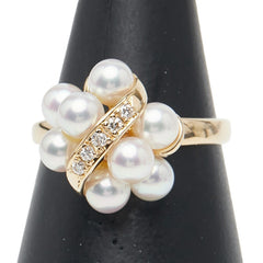 K18YG イエローゴールド アコヤパール4～4.5mm ダイヤ0.05ct リング 指輪 レディース 10.5号 【中古】
