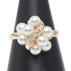 K18YG イエローゴールド アコヤパール4～4.5mm ダイヤ0.05ct リング 指輪 レディース 10.5号 【中古】