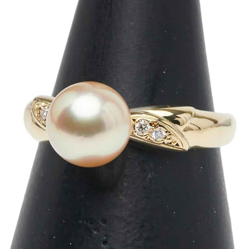 K18YG イエローゴールド アコヤパール7.5mm ダイヤ0.03ct リング 指輪 レディース 10.5号 【中古】