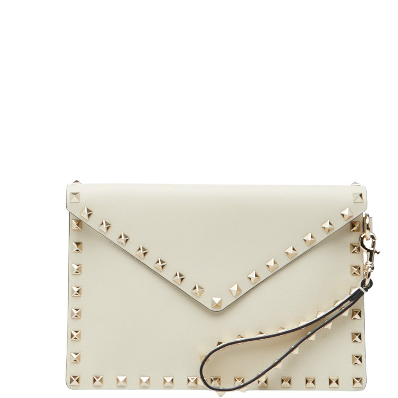 ヴァレンティノ ロックスタッズ クラッチバッグ セカンドバッグ ホワイト レザー レディース VALENTINO 【中古】