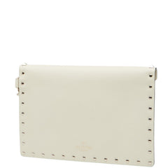 ヴァレンティノ ロックスタッズ クラッチバッグ セカンドバッグ ホワイト レザー レディース VALENTINO 【中古】
