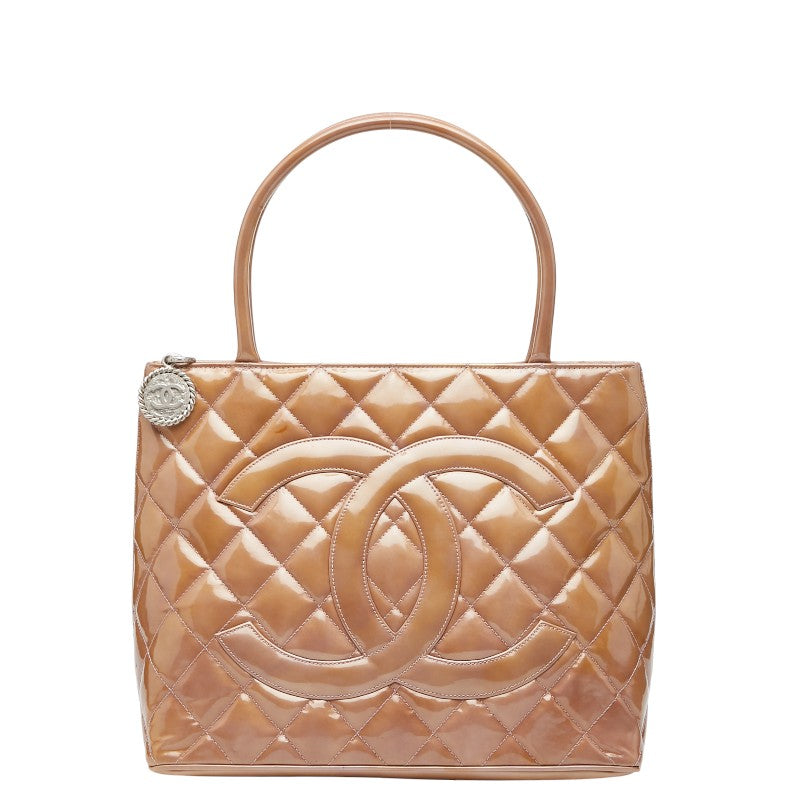 シャネル 復刻トート ココマーク トートバッグ ベージュ パープル エナメル レザー レディース CHANEL 【中古】