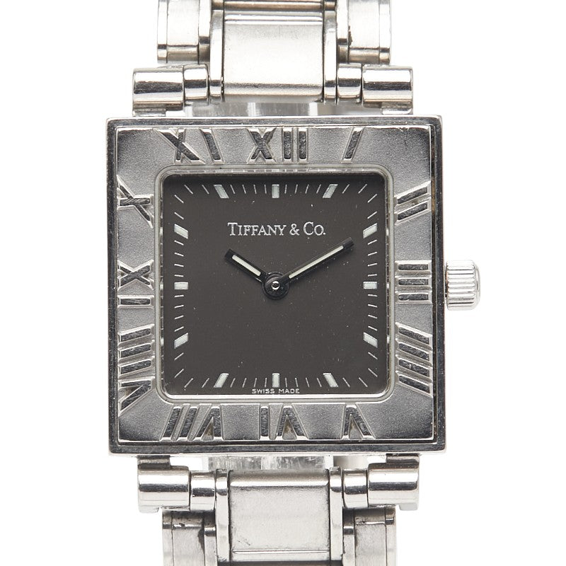 ティファニー アトラス 腕時計 クオーツ ブラック文字盤 ステンレススチール レディース TIFFANY&Co. 【中古】