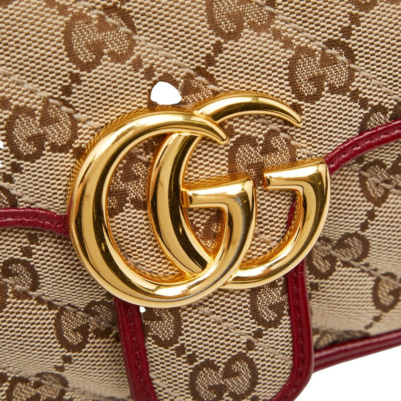 グッチ GGマーモント キルティング チェーン ショルダーバッグ 446744 ベージュ レッド キャンバス レザー レディース GUCCI 【中古】