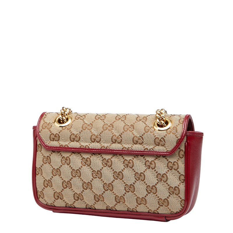 グッチ GGマーモント キルティング チェーン ショルダーバッグ 446744 ベージュ レッド キャンバス レザー レディース GUCCI 【中古】
