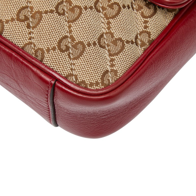 グッチ GGマーモント キルティング チェーン ショルダーバッグ 446744 ベージュ レッド キャンバス レザー レディース GUCCI 【中古】