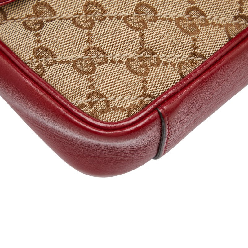 グッチ GGマーモント キルティング チェーン ショルダーバッグ 446744 ベージュ レッド キャンバス レザー レディース GUCCI 【中古】