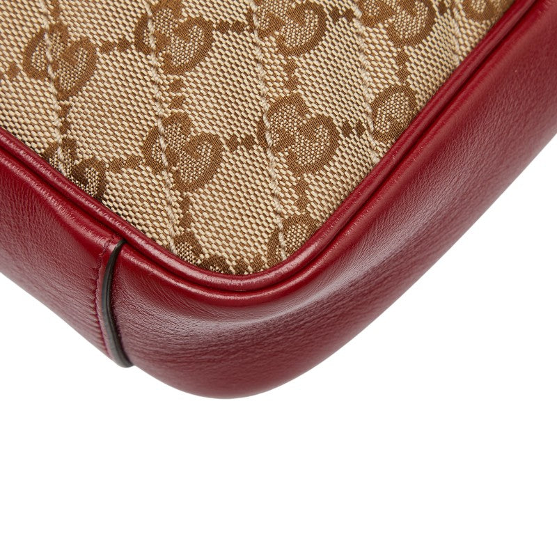 グッチ GGマーモント キルティング チェーン ショルダーバッグ 446744 ベージュ レッド キャンバス レザー レディース GUCCI 【中古】