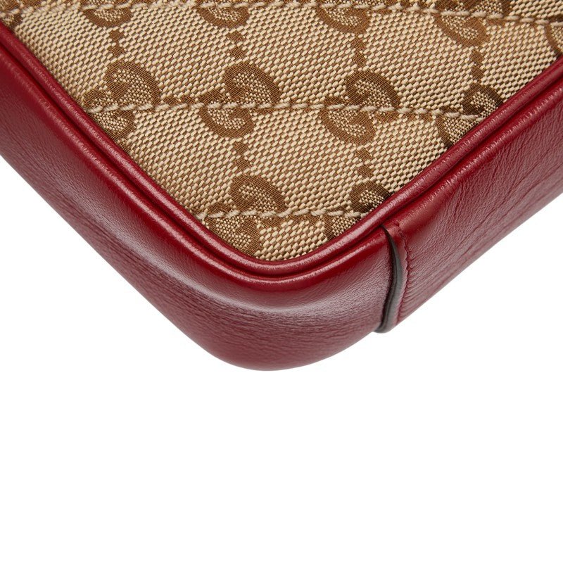 グッチ GGマーモント キルティング チェーン ショルダーバッグ 446744 ベージュ レッド キャンバス レザー レディース GUCCI 【中古】