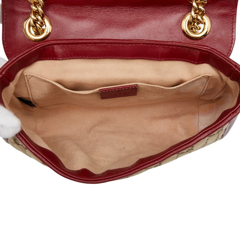 グッチ GGマーモント キルティング チェーン ショルダーバッグ 446744 ベージュ レッド キャンバス レザー レディース GUCCI 【中古】