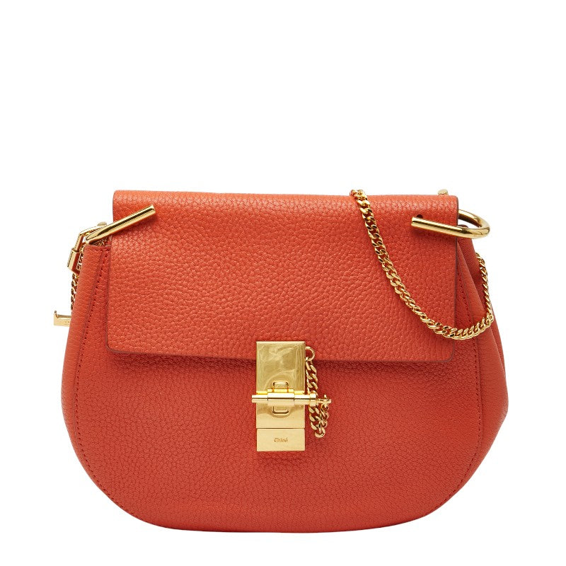 クロエ ドリュー チェーン ショルダーバッグ オレンジ ゴールド レザー レディース Chloe 【中古】