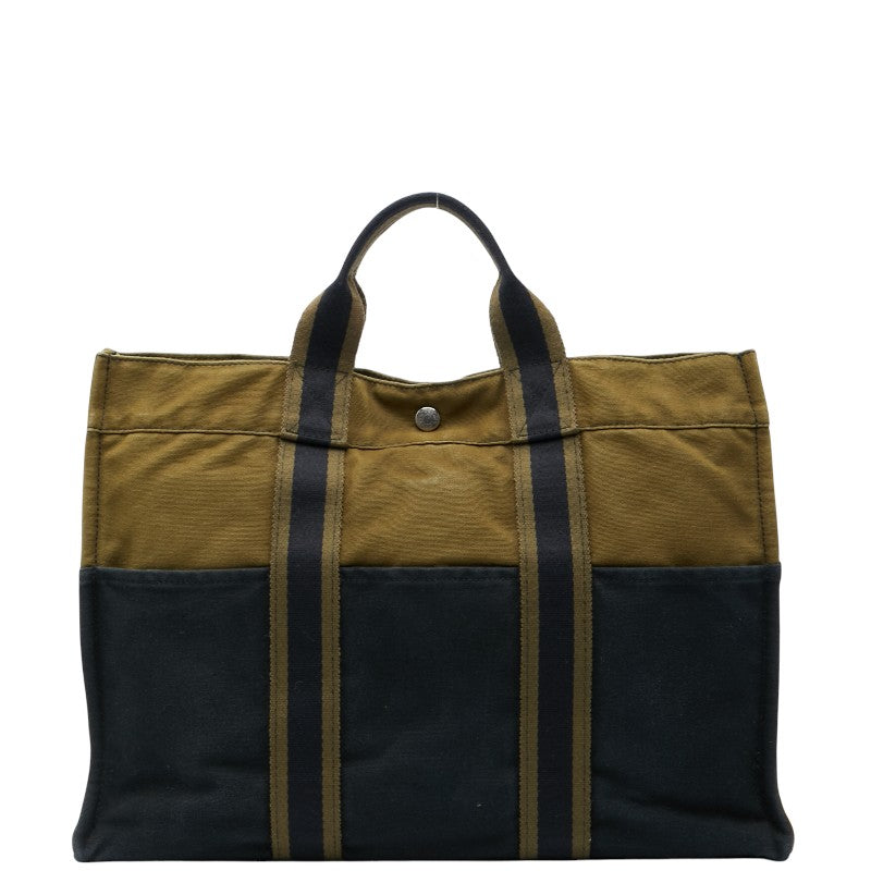 エルメス フールトゥ トートMM ハンドバッグ トートバッグ ブラック カーキ キャンバス レディース HERMES 【中古】