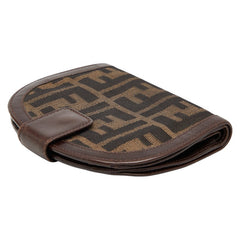 フェンディ ズッカ 二つ折り財布 01223 ブラウン キャンバス レザー レディース FENDI 【中古】