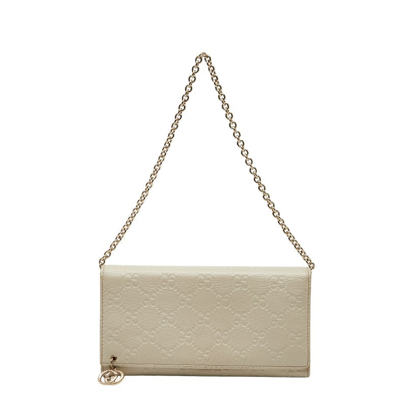 グッチ グッチシマ 長財布 チェーンウォレット 2WAY 224262 ホワイト レザー レディース GUCCI 【中古】