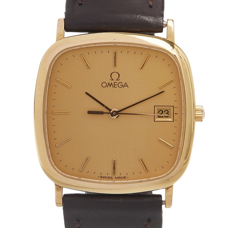 オメガ デビル 腕時計 クオーツ ゴールド文字盤 ステンレススチール レザー レディース OMEGA 【中古】