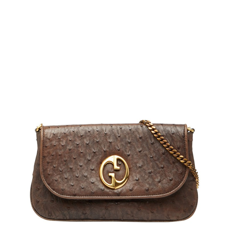 グッチ チェーン ショルダーバッグ 251820 ブラウン オーストリッチ レディース GUCCI 【中古】